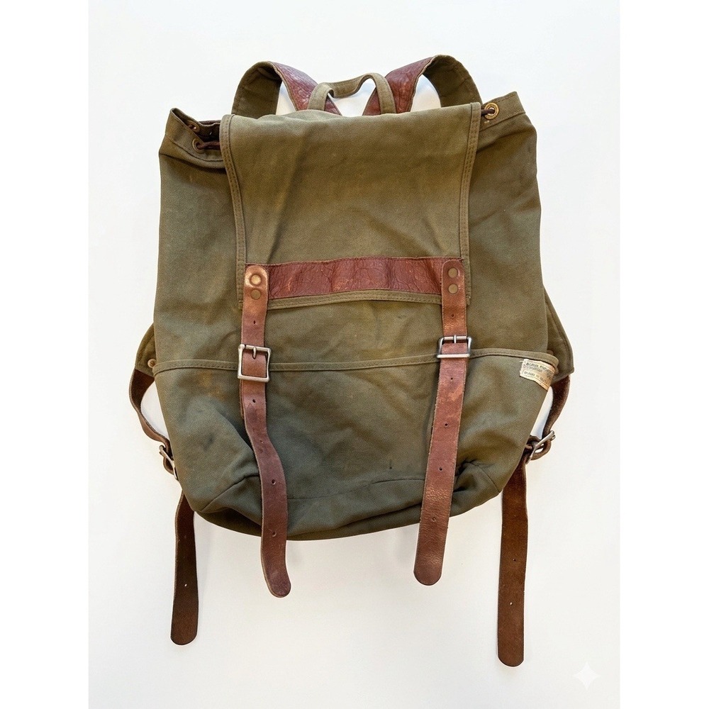 Alder Stream Canvas Backpack Rucksack Green Leather Straps Maine Military Rugged
